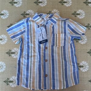 Tommy Bahama Blue and Tan Striped Linen Shirt